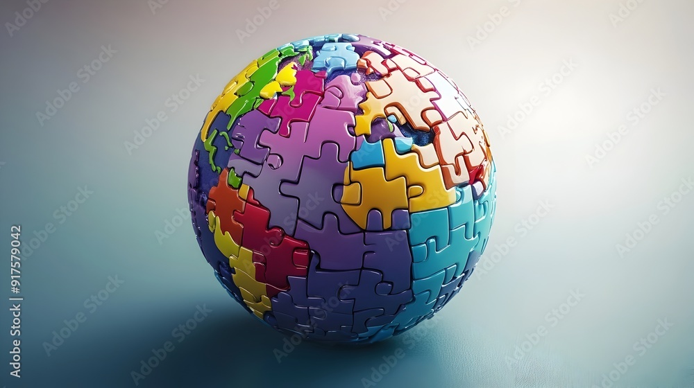 Poster vibrant 3d puzzle globe conceptualizing unity and diversity in modern digital landscape