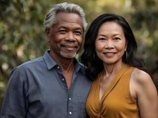 Obraz premium Portrait of a couple of black man from Africa and white woman from Asia, individuals of different races