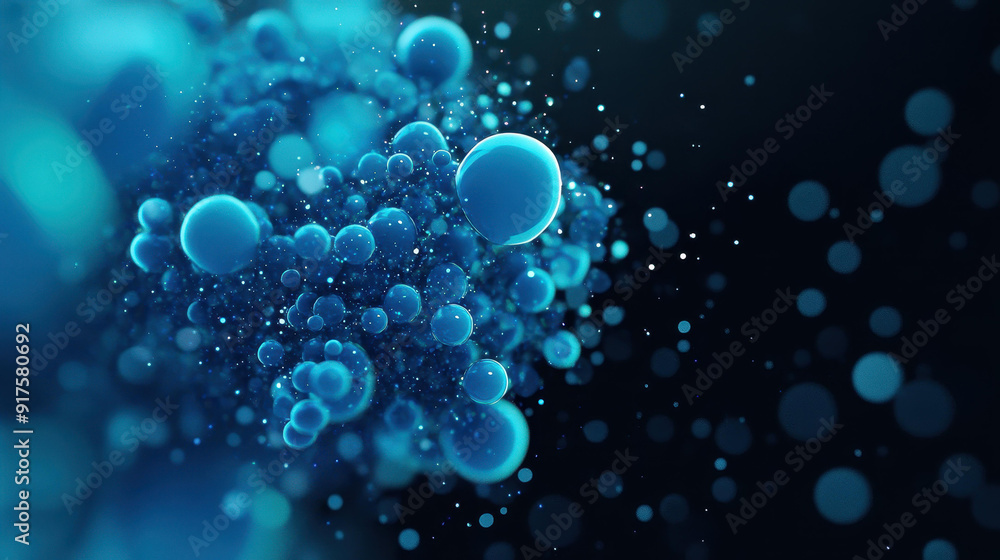 Poster a vibrant blue backdrop with 3d particles creates a dynamic visual for modern design projects.