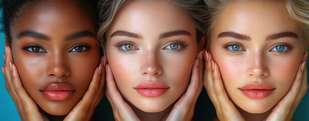 Fototapeta premium Portrait of Three Women with Different Skin Tones, Representing Diversity, Beauty, and Unity in a Vibrant and Inclusive Image