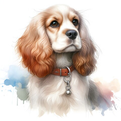 흰 배경, 코커 스파니엘, 수채화 (white background, Cocker Spaniel, water colour)