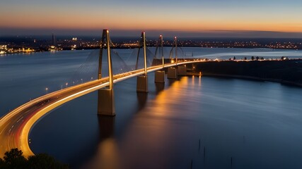 Denmark, Aarhus, Long exposure of Infinite Bridge and Aarhus Bay at sunrise Generative AI