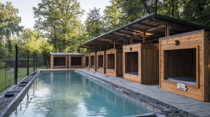 Luxury outdoor dog kennel or dog hotel with pool