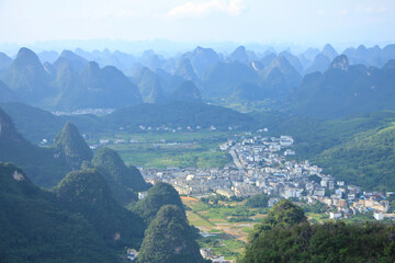 Obraz premium Beautiful Bird’s Eye View from Ruyi Mountain in Yangshuo, China