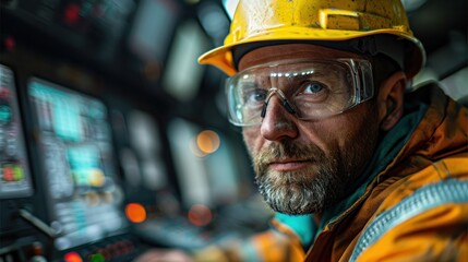 Fototapeta premium Portrait of a Focused Industrial Worker