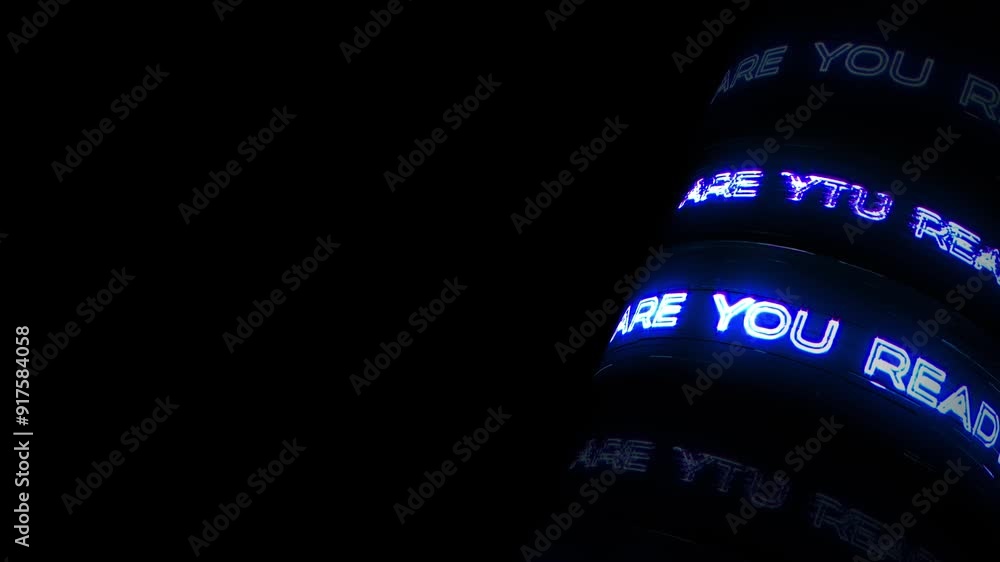 Poster are you ready 3d tube blue neon glitch text loop animation on black abstract background with copy sp
