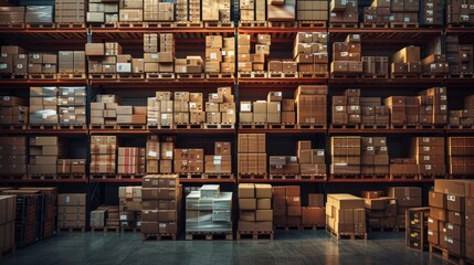 stack of boxes in a warehouse, Logistics and Retail warehouse concept
