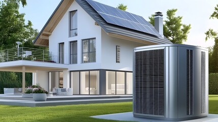 Fototapeta premium Futuristic Solar-Powered Smart Home with Energy-Efficient Cooling System
