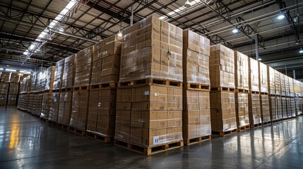 stack of boxes in a warehouse, Logistics and Retail warehouse concept