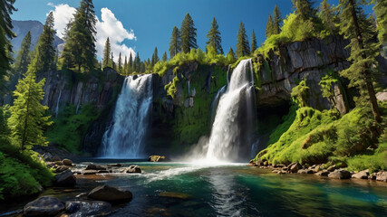 Obraz premium waterfall in the forest landscape natural scenery wallpaper background