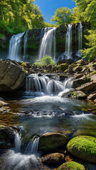 waterfall in the forest landscape natural scenery wallpaper background