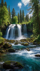Fototapeta premium waterfall in the forest landscape natural scenery wallpaper background