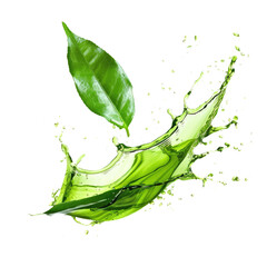Green tea splash isolated on transparent white background, clipping path
