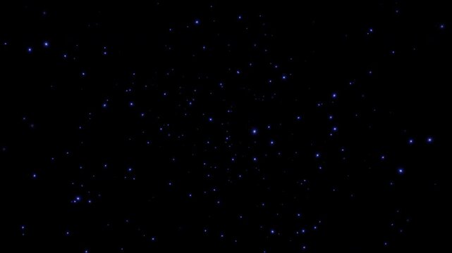 Abstract loop glow blue stars particles dust flowing pattern animation on black background. 
