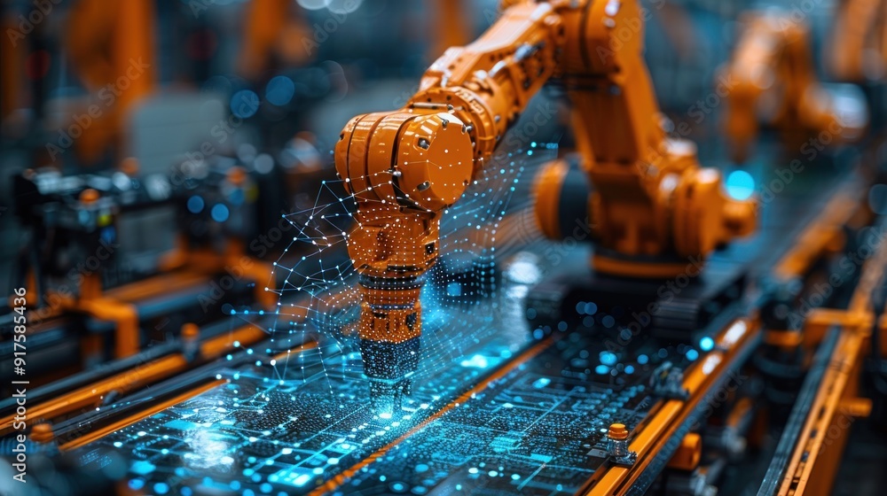 Poster industrial robot arm with data network