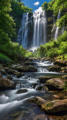 Obraz premium waterfall in the forest landscape natural scenery wallpaper background