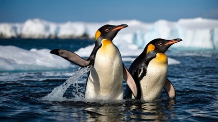 Fototapeta premium Penguins swimming in the Arctic Circle