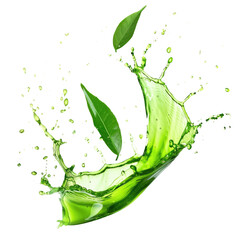 Green tea splash isolated on transparent white background, clipping path