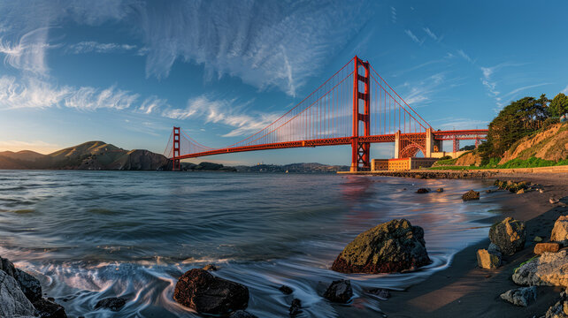 taken from on the banks of the San Francisco Bay, hi resolution photograph of the Golden Gate bridge,generative ai - Powered by Adobe