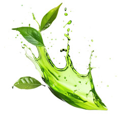 Green tea splash isolated on transparent white background, clipping path
