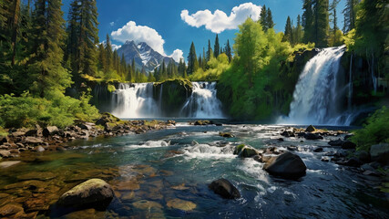 waterfall in the forest landscape natural scenery wallpaper background