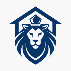 House and lion head logo design, symbol, creative idea. Lion head logo icon vector art Illustration.