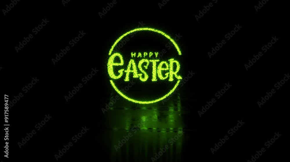Poster animation loop text of happy easter green glitch text effect cinematic title abstract backgroud.