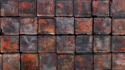 Old red burnt ceramic bricks create a high-quality backdrop for design.