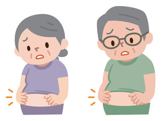 ぽっこりお腹に悩むシニアのイラスト