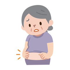 ぽっこりお腹に悩むシニア女性のイラスト