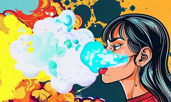 Digital Artwork of a Woman Blowing Out Smoke