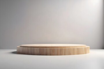 Minimalist wooden podium on a white background.