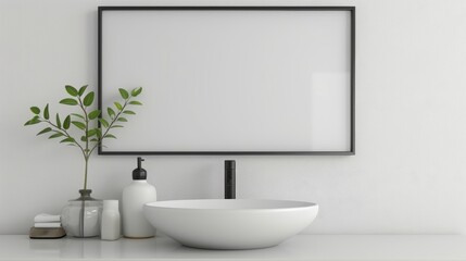 Fototapeta premium Stylish sink above bright countertop in modern bathroom