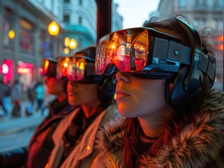 People Immersed in VR Experience on City Street