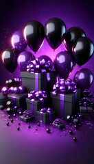 "Black Friday Graphic: Purple and Black Balloons for a Bold Sales Promotion"