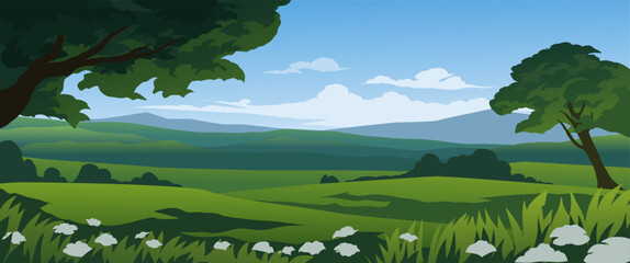 Fototapeta premium Beautiful panoramic landscape with mountain and meadow