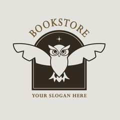 logo for bookstore, library, culture, education companies. symbol for stores. owl illustration, neutral colors