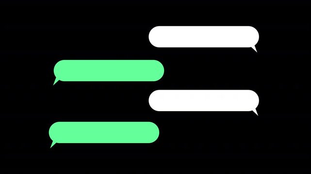 text Message bubble animation on black  background, Animation of sending and receiving messages, Text message typing in black screen.