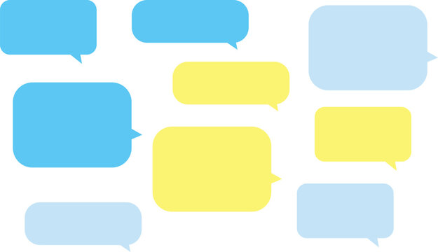 Set of colorful speech bubbles. Blue, light blue and yellow. Vector Illustration.