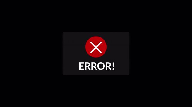 System error message animation on black background, error message sign, system error notification,  flashing error message