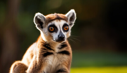 Obraz premium Close-Up of a Ring-Tailed Lemur with Bright Eyes in a Natural Setting