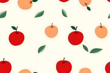 Seamless Watercolor Floating Red and Yellow Apple With Leaves on a Orangy Yellow Background Print for Textile, Packaging, Banner, Decor, Wrap, Fashion, Accessories, Web, and Social.