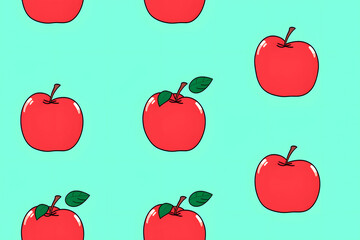 Seamless Watercolor Floating Red and Yellow Apple With Leaves on a Blue Background Print for Textile, Packaging, Banner, Decor, Wrap, Fashion, Accessories, Web, and Social.