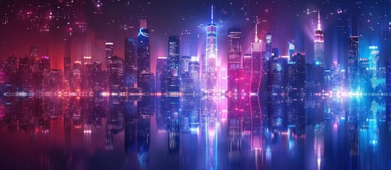 Fototapeta premium Neon Cityscape Reflection