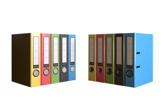 Colorful rows of binders for organizing office supplies or academic materials
