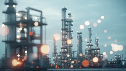 Futuristic Gasoline and Oil Price Trends Interface Over Industrial Sci-Fi Landscape