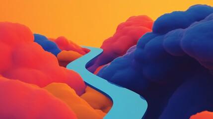 Flow of Investment: Surreal Digital River with Glowing Yield Growth in Watercolor Effect