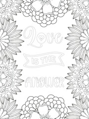 Mothers-Day Quotes Flower Coloring Page Beautiful black and white illustration for adult coloring book