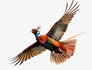 Fototapeta premium Sharp Focus Captures the Beauty of a Ringneck Pheasant in Flight