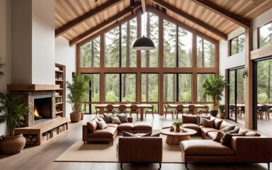 Obraz premium Modern and Spacious Living Room with High Ceiling, Natural Light